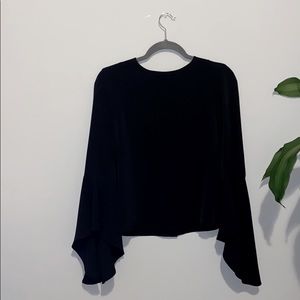 Black bell sleeve blouse w/ button back